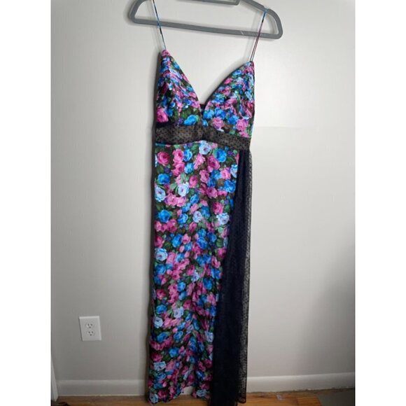 For Love and Lemons Marley Maxi Dress Pink Roses Black Missing Bow Size M NEW - Picture 4 of 9